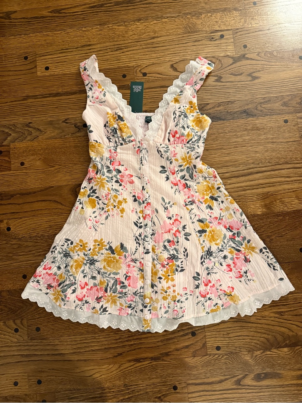 NWT Wild Fable Pink Floral Button-Front Empire Waist Dress Women’s Size Small